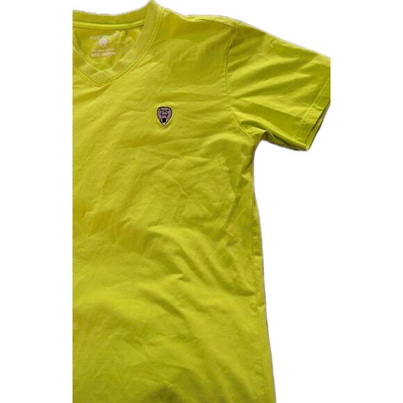 Mad Chuck Tee Shirt V Neck Neon Yellow S/S Men M Embroidered Baboon Monkey - Picture 6 of 6